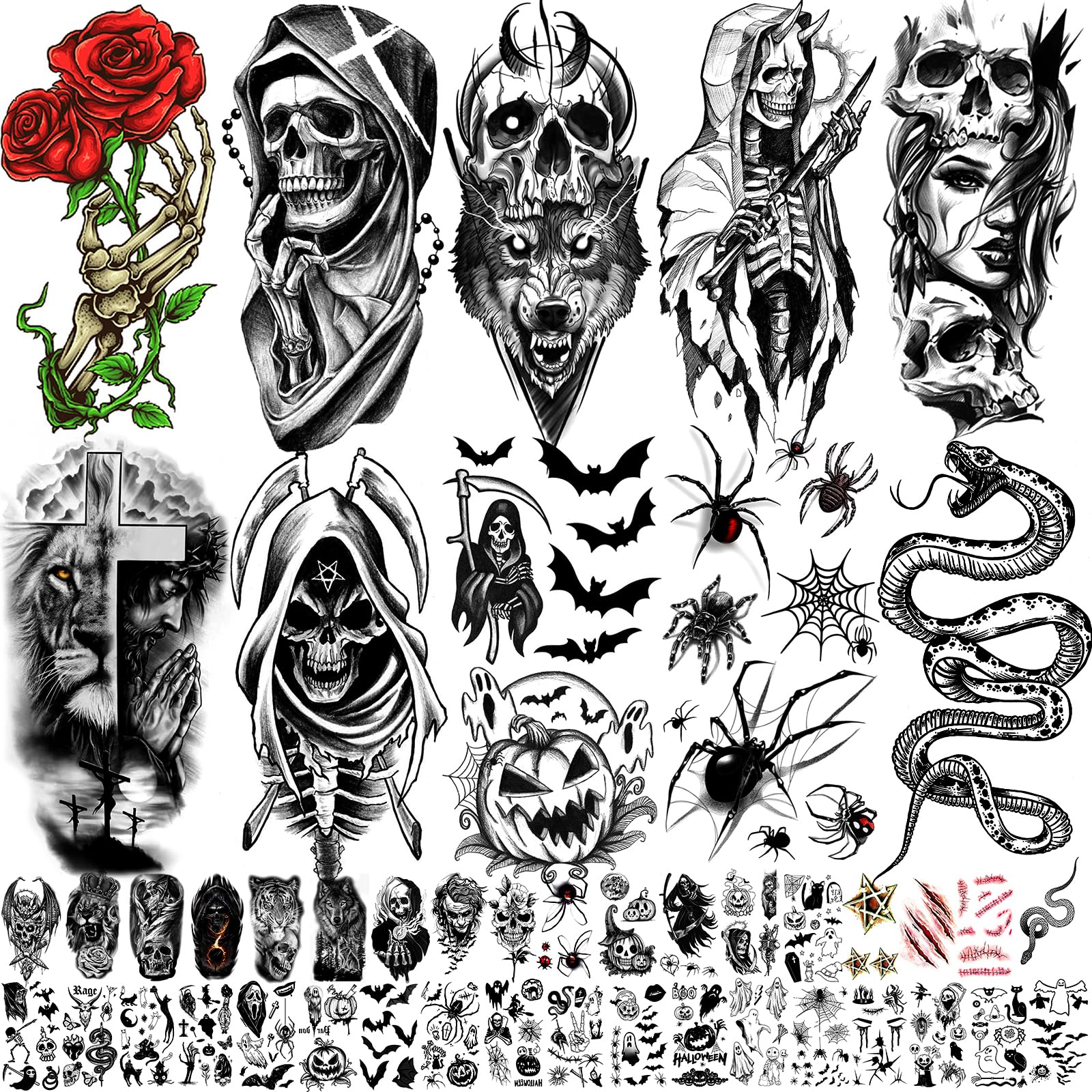 Amazon.com : 52 Sheets Black Halloween Temporary Tattoos for Kids